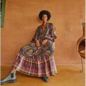 FARM Rio Black Wild Bananas Plaid Maxi Dress